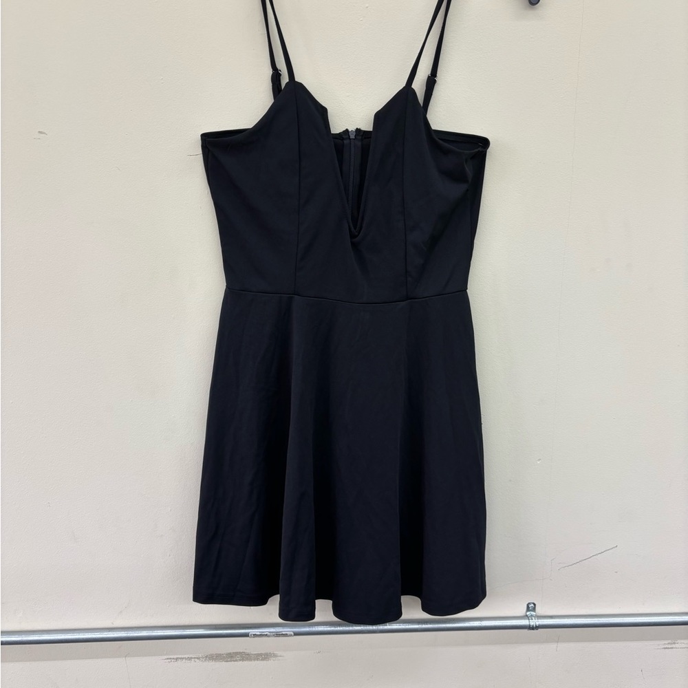 Black V Neck Spaghetti Strap Mini Dress